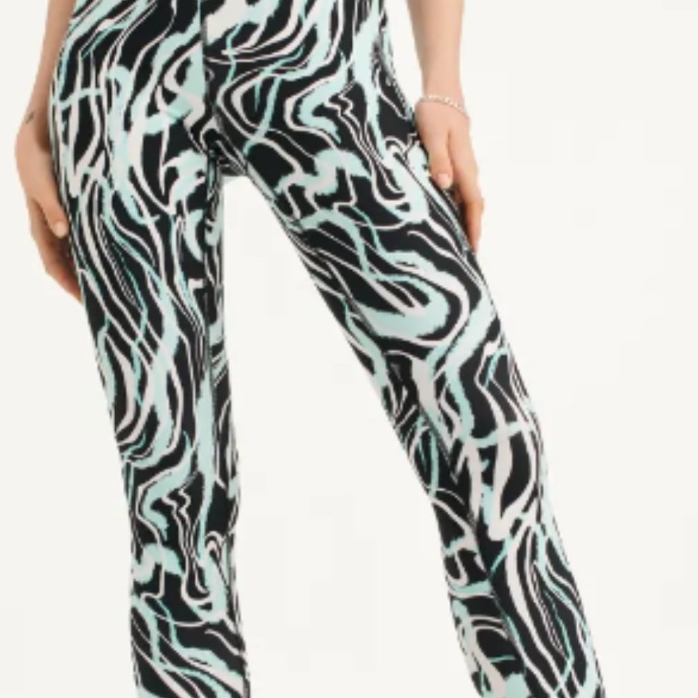 DKNY Sport Marble-Print 7/8-Leggings Women's XL Blue/Black